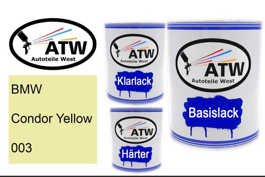 BMW, Condor Yellow, 003: 1L Lackdose + 1L Klarlack + 500ml Härter - Set, von ATW Autoteile West.